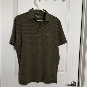 Vineyard Vines Olive and Blue Striped Polo